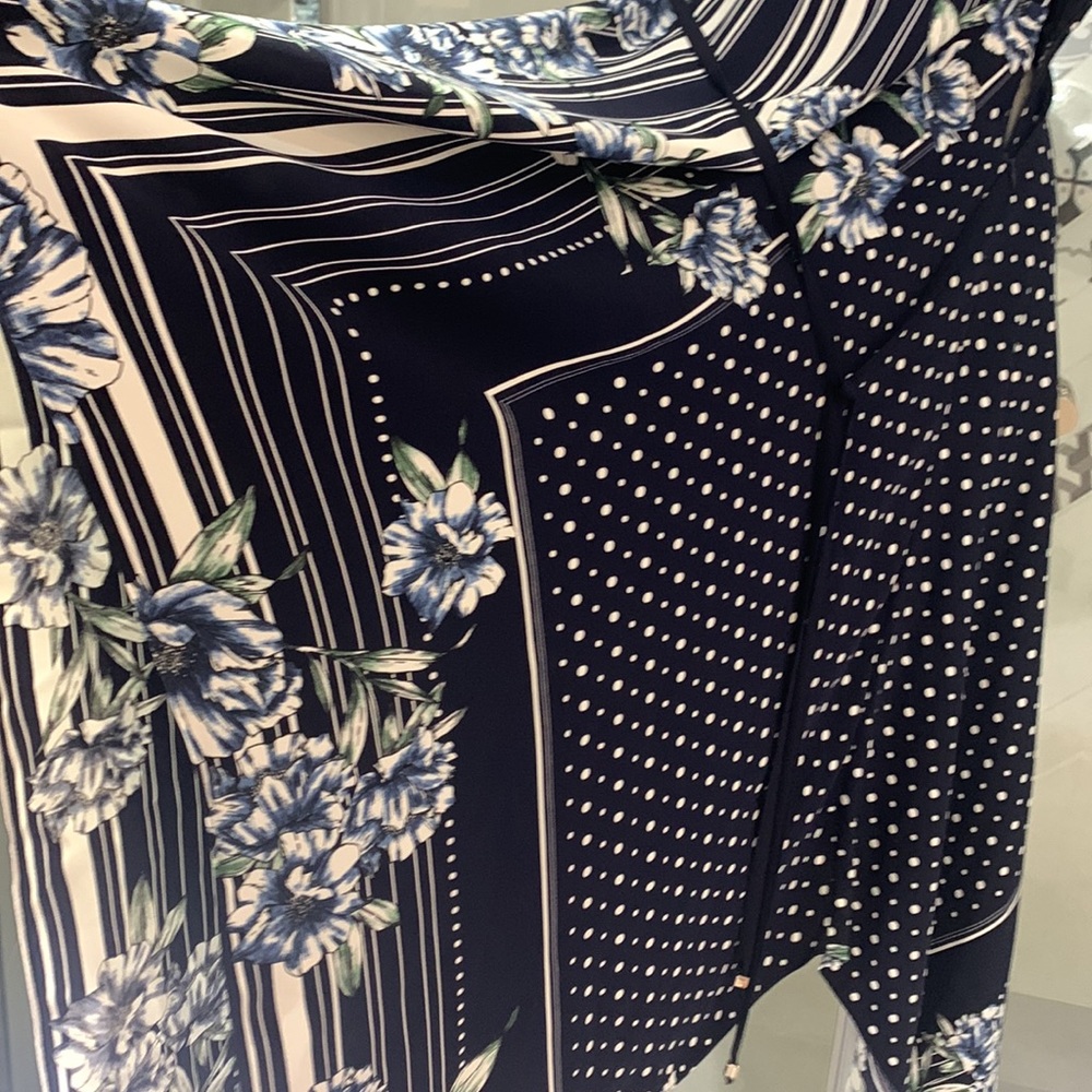 NWT 🌸JR Midnight Blue/Multi Floral Striped Kerchief Hem Midi Dress - Picture 11 of 16
